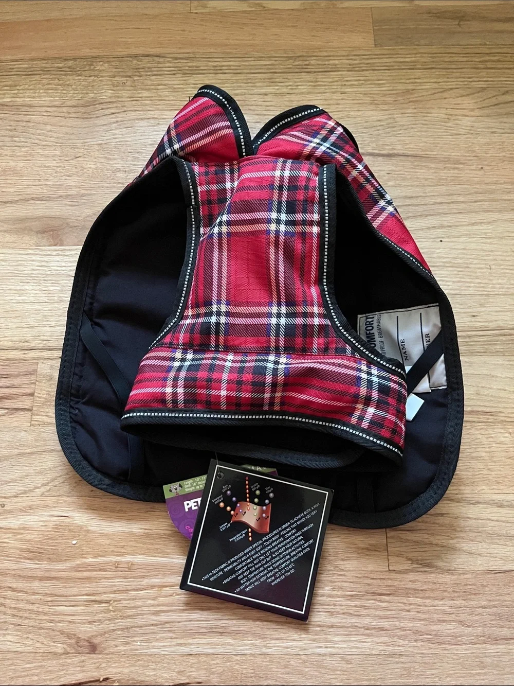Plaid Red Waterproof Dog Coat with Black Trim